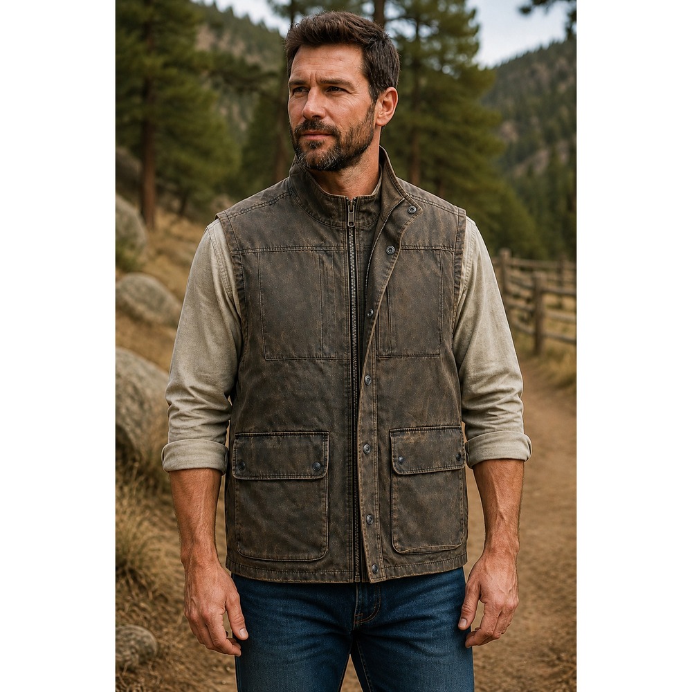 Ridgecut Toughwear Mens XL Brown Workwear Utility Vest 6 Pocket Zip Snap NWOT